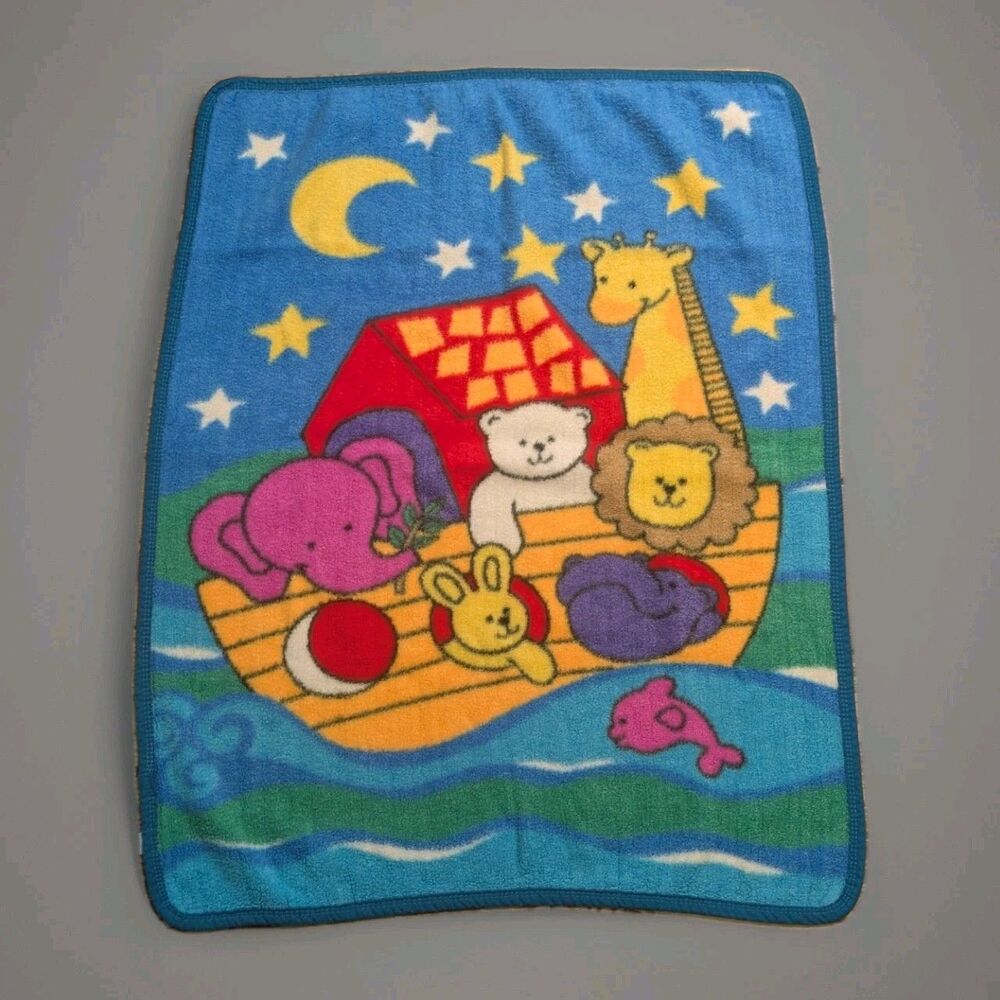 Noah's Ark Starry Night Baby Blanket OWEN Acrylic Stars Fleece Vintage Animals